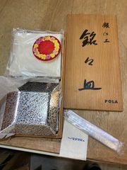 未使用 AZUMA 銀仕上 四角い皿 5枚セット 木箱 銘々皿 幅約12.2cm 銘々