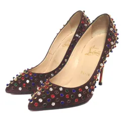美品 Christian Louboutin クリスチャンルブタン ストーンスタッズ ポインテッドトゥ パンプス サイズ35.5 約22.5cm バーガンディ レディース 古着 中古 USED