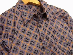 ヴィンテージ 90年代◇Yves Saint Lauren  YSL 長袖 ポロシャツ 総柄  幾何学デザイン ロゴ刺繍 レトロ メンズのサムネイル