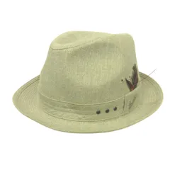 良品 Borsalino ボルサリーノ ソフト ハット 中折れ 帽子 ロゴ 刺繍 フェザー ウール ヘンプ 59cm 緑 グリーン系 メンズ レディース 古着 中古 USED