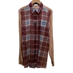 美品 DRIES VAN NOTEN ドリスヴァンノッテン チェック シアー ロングシャツ サイズ36 レッド ベージュ レディース 古着 中古 USEDのサムネイル