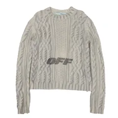 オフホワイトOff-White ウールロゴプリントケーブルニットセーター オフグレーMのサムネイル