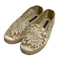 美品 DOLCE&GABBANA ドルチェ&ガッバーナ フラワーレース エスパドリーユ フラットシューズ サイズ36 約23cm ホワイト レディース 古着 中古 USED