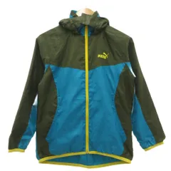 プーマ PUMA ウィンドブレーカー ジャケット 裏起毛 青 ブルー カーキ 黄 イエロー フード付き カラーブロック /SD ■GY74