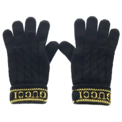 GUCCI (グッチ) Logo Wool Gloves ロゴ入り レザー切り替え ウール 手袋 グローブ ブラック 668730 4SAAXのサムネイル