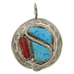 INDIAN JEWELRY (インディアンジュエリー) ZUNI Effie Calavaza ズニ族 エフィーカラバサ コーラル ターコイズ スネークアイ ペンダントトップ シルバーのサムネイル