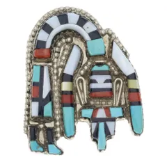 INDIAN JEWELRY (インディアンジュエリー) ZUNI ズニ族 レインボーマン インレイワーク ブローチ ペンダントトップ シルバー/マルチのサムネイル