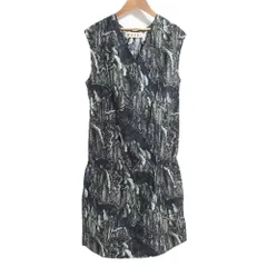 美品 MARNI マルニ パイソン柄 ノースリーブ Vネックワンピース 42サイズ ブラック レディース 古着 中古 USEDのサムネイル