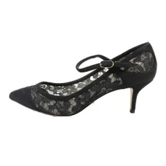 新品同様 DOLCE&GABBANA ドルチェアンドガッバーナ パンプス レース スエード レザー ポインテッドトゥ ヒール シューズ 39 黒 レディース 古着 中古 USED