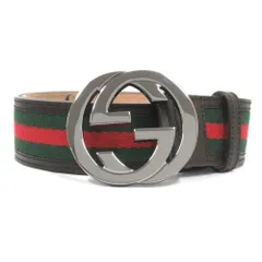 未使用 GUCCI グッチ ベルト シェリーライン インターロッキング ロゴ バックル サイズ90/36 ブラウン/グリーン/レッド メンズ 古着 中古 USED