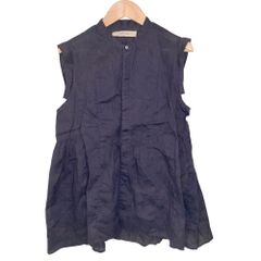 美品✨45R インディゴ 藍染 コットンガーゼ ギャザー ブラウス M
