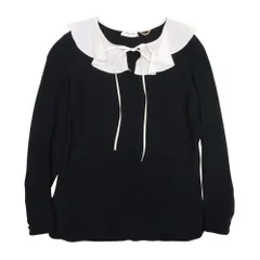 美品 16ss SAINT LAURENT サンローラン フリルネック リボン 長袖 シルク プルオーバー ブラウス カットソー 34 ブラック レディース 古着 中古 USED