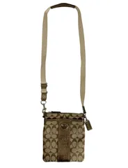 COACH コーチ シグネチャー ショルダーバッグ ポシェット 斜め掛け キャンバス 型押しレザー ベージュ ブラウン
