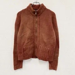 Alpaca 111　フルジップアルパカニットカーディガン　編み込み　オレンジ　Mサイズ　古着【値引き交渉OK！】のサムネイル