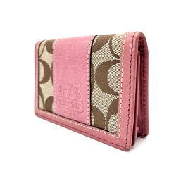 COACH シグネチャー ホースキャリッジ カードケース ピンク×ベージュ 