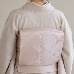 超美品】夏帯 絽塩瀬 手描き 名古屋帯 正絹 花 白地 流水文様 着物