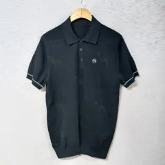 B5-20/アダバット ブラック 金糸 バイカラー パータン シボリ ニットTシャツ メンズのサムネイル