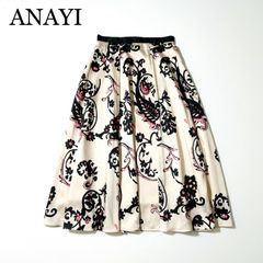 新品タグ付き】ANAYI ドットラインフラワープリント フレアスカート 38
