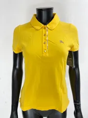 【USED】BURBERRY BULE LABEL バーバリー ブルーレーベル 綿 半袖 ポロシャツ ノバチェック柄 イエロー 黄 レディース 38 M ゴルフウェアのサムネイル