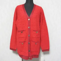 未使用 24AW GRACE CONTINENTAL グレースコンチネンタル ロングスリーブ ツイードバイカラーニットカーディガン 0124453018 36 レッド レディース 古着 中古 USED