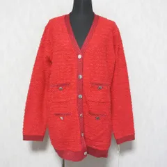 未使用 24AW GRACE CONTINENTAL グレースコンチネンタル Vネック 長袖 ツイードバイカラーニットカーディガン 0124453018 36 レッド レディース 古着 中古 USED