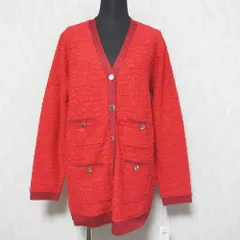 未使用 24AW GRACE CONTINENTAL グレースコンチネンタル 長袖 Vネック ツイードバイカラーニットカーディガン 0124453018 36 レッド レディース 古着 中古 USED