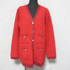 未使用 24AW GRACE CONTINENTAL グレースコンチネンタル 長袖 ツイードバイカラーニットカーディガン 0124453018 36 レッド レディース 古着 中古 USED