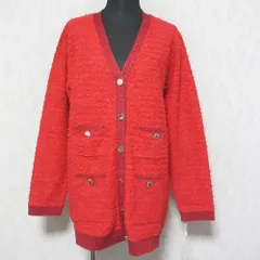 未使用 24AW GRACE CONTINENTAL グレースコンチネンタル Vネック ツイードバイカラーニットカーディガン 0124453018 36 レッド レディース 古着 中古 USED