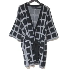 美品 Weekend Max Mara ウィークエンドマックスマーラ ウィンドウペン柄 七分袖 ベルテッド ニット カーディガン L ブラック ホワイト レディース 古着 中古 USEDのサムネイル