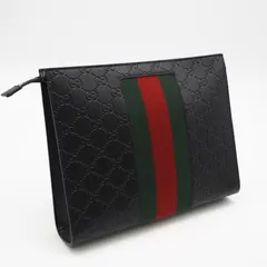 ★3日以内返品可★ 未使用 GUCCI グッチ GGスプリーム キャンバス グッチシマ シェリーライン クラッチバッグ 475316 クラッチバッグ ブラック グリーン レッド レザー メンズ