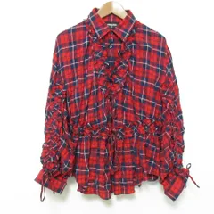 美品 DSQUARED2 ディースクエアード フリル チェック ペプラムブラウス サイズ36 レッド ブルー レディース 古着 中古 USED