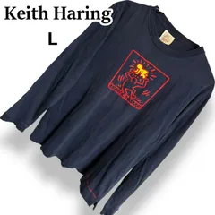 Keith Haring キースヘリング ロンT 長袖Tシャツ ネイビー 胸元刺繍アップリケ K.Haring Estate of Keith Haring ヴィンテージ アートT ストリート ユニセックス メンズ 古着【L】のサムネイル