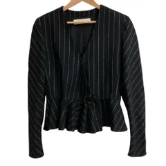 良品 VALENTINO ヴァレンティノ ピンストライプ ノーカラー ペプラムジャケット ブラック レディース 古着 中古 USEDのサムネイル