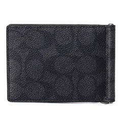 コーチ メンズ 財布 COACH コーティングキャンバス レザー シグネチャー マネークリップ スリム ビルフォールド 二つ折り カードケース 財布 チャコール×ブラック CY059のサムネイル