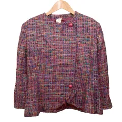 美品 MISSONI ミッソーニ ツイード ノーカラージャケット サイズ44 パープル レディース 古着 中古 USEDのサムネイル
