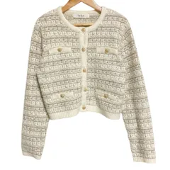 良品 Her lip to ハーリップトゥ Bristol Tweed Knit Cardigan ツイード ニット カーディガン 1244202171 サイズS ホワイト グレー レディース 古着 中古 USED