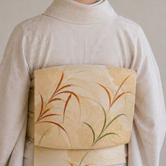 超美品】夏帯 絽塩瀬 手描き 名古屋帯 正絹 花 白地 流水文様 着物