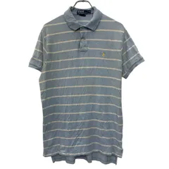 90s POLO by RALPH LAUREN 半袖 ポロシャツ L ブルー ホワイト ポロバイラルフローレン ハーフボタン 90年代 ポニー刺繍 夏物 a805-6240