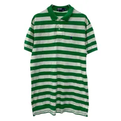 90s POLO by RALPH LAUREN 半袖 ポロシャツ M グリーン ホワイト ポロバイラルフローレン ハーフボタン 90年代 ポニー刺繍 夏物 a805-6241