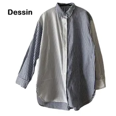 【Dessin/デッサン】ストライプシャツ デザイン切替 ブラウス シャツ ブルー系 青 白（中古・美品）のサムネイル