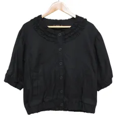 美品 22AW PINK HOUSE ピンクハウス ピコフリル ノーカラー ハーフスリーブ ジャケット ブラック レディース 古着 中古 USEDのサムネイル