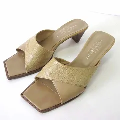 トラサルディ TRUSSARDI サンダル ミュール オープントゥ 本革 レザー パイソン柄 24.0cm ブラウンベージュ くつ 靴 シューズのサムネイル