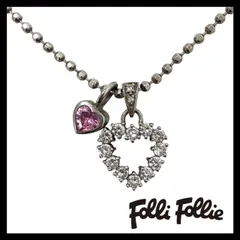 【Folli Follie】ハート ネックレス SV925 SILVER/シルバー 総重量約12.1g ラインストーン ピンク ペンダント フォリフォリ (MM-750)