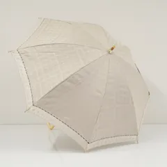 日傘 DAKS ダックス 晴雨兼用日傘 USED美品 ジャガードチェック オーガンジー ベージュ UV 遮光 47cm S3914のサムネイル