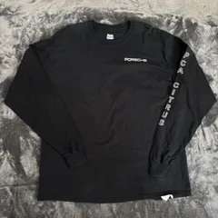 【USED】USA古着 PORSCHE ポルシェ ロンT 長袖Tシャツ Hanes BEEFY-T XL ブラック 袖プリント バックプリント 車 カーT モノクロ ビッグサイズ ストリート オーバーサイズ メンズ 黒 ロングスリーブ カットソー レーシングのサムネイル