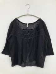 navy natural ネイビーナチュラル カーディガン/ボレロ L ブラック コットン ウール・ニット 無地 レース ミドル丈 半端袖 レディース