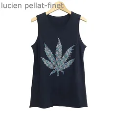 美品 ルシアンペラフィネ lucien pellat-finet タンクトップ カットソー ノースリーブ クルーネック ヘンプ柄 スタッズ コットン ネイビー サイズM レディースのサムネイル