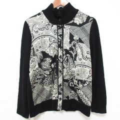 レオナール】 長袖 カーディガン 花柄 総柄 M モノトーン 白黒