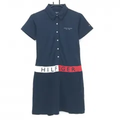 【美品】トミーヒルフィガーゴルフ 半袖ポロワンピース ダークネイビー×白×レッド  レディース M ゴルフウェア Tommy Hilfiger Golf