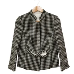 美品 ARMANI COLLEZIONI アルマーニコレッツィオーニ スタンドカラー リボンデザイン チェック ウール ジャケット ブラックホワイト38 レディース 古着 中古 USEDのサムネイル